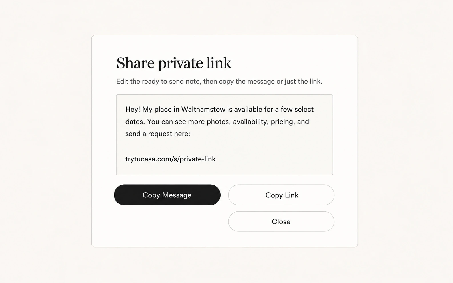 TuCasa private link sharing controls