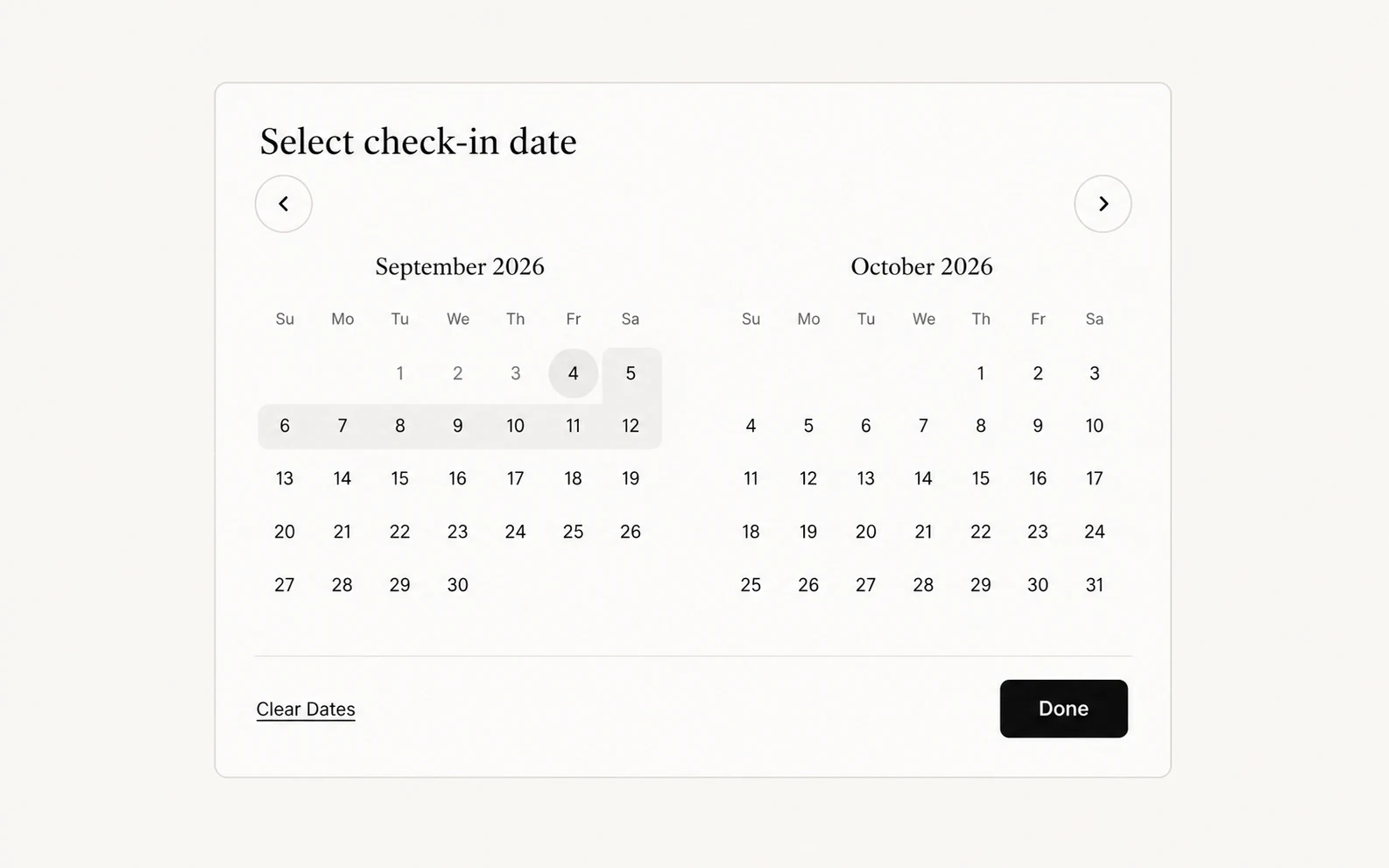 TuCasa date selection overlay