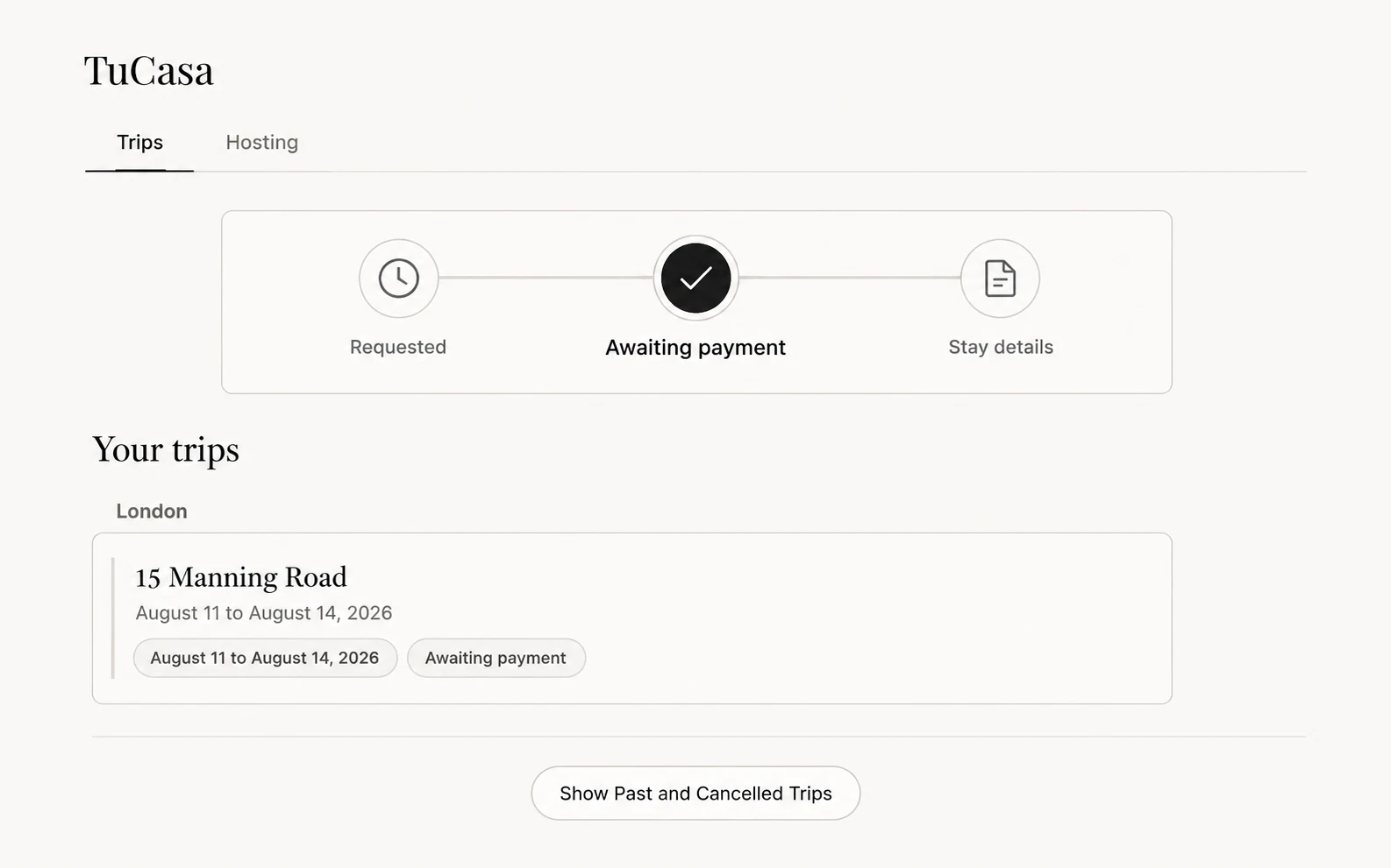 TuCasa trip status and history controls