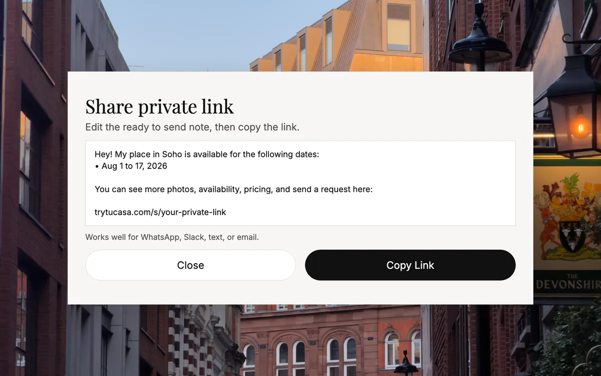 TuCasa private link sharing example over a London street view